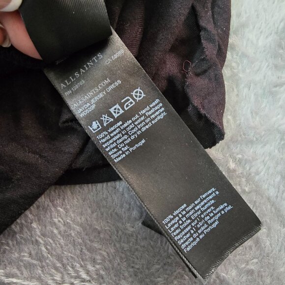 AllSaints Jayda Dress Womens Medium Black Sleeveless Tie Front Drape Jersey Mini - Picture 8 of 13